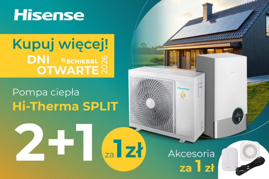 Zdjęcie pomp ciepła Hisense z napisem: Kupuj wiecej! Pompa ciepła Hi-Therma 2+1 za 1 zł